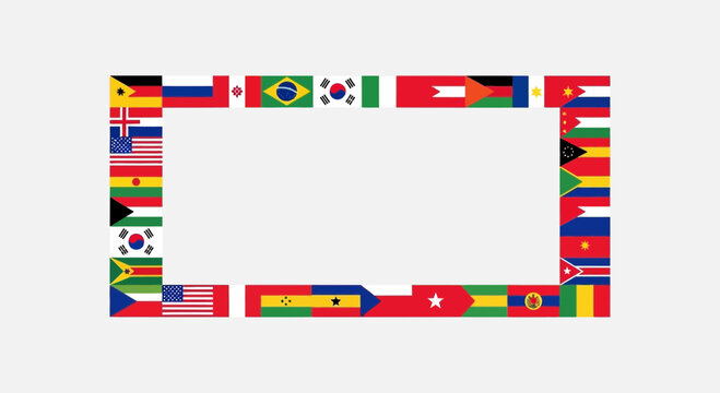 International Flags Border Frame with Copy Space - Global Unity and Diversity Concept