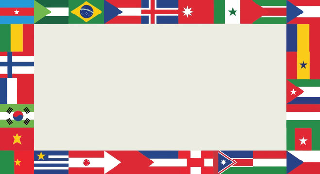 International Flags Border Frame with Copy Space for Global Communication and Unity