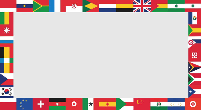 International Flags Border Frame with Copy Space for Global Communication and Unity