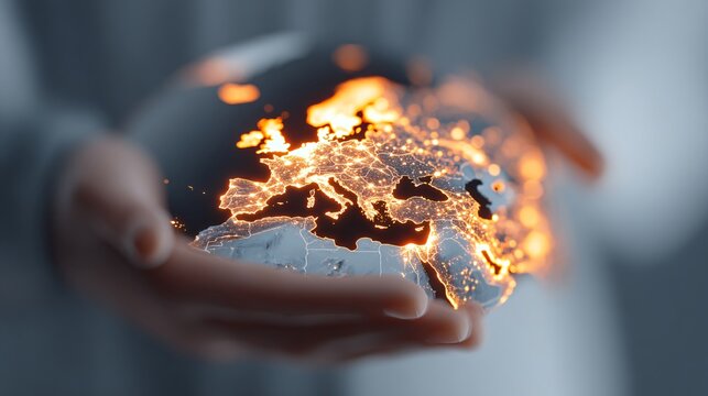 global economy workforce concept, interconnected industries visualization