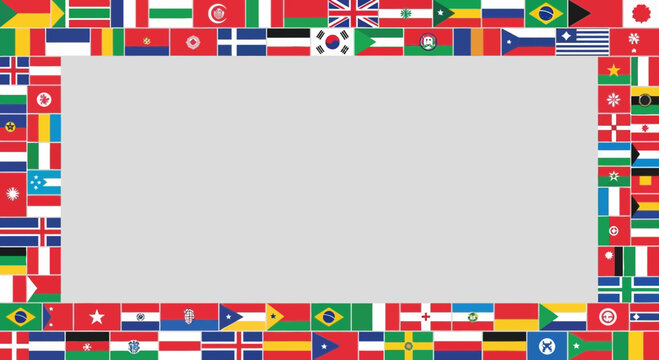 World Flags Border Frame with Copy Space for Global Communication and Travel