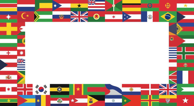 World Flags Border Frame with White Copy Space for Text