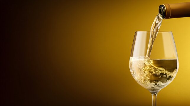 elegant white wine pouring into glass, premium alcohol advertising style
