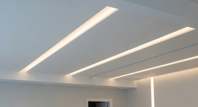 Modern Minimalist White Ceiling with Recessed Linear LED Lighting