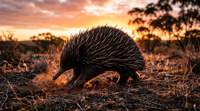 Echidna Short-beaked Echidna Foraging South Australia Spines Sharp Low Angle Ground-level - Dusk