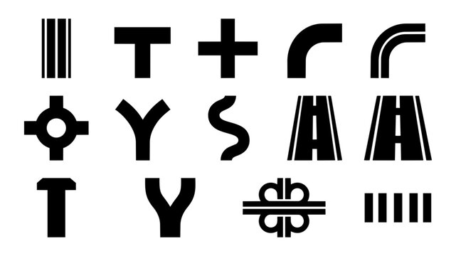 Road Network Top View Icons &ndash; Street Layout, Intersections and Pathway Silhouettes