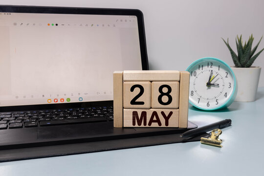 Wooden Calendar Showing the Date of May 28th. Day 28 of May month