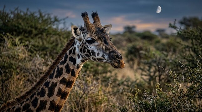 Giraffe Close Portrait Ossicones and Vivid Coat Pattern Maasai Mara Afternoon Static Camouflage Habitat Blend
