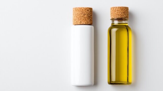 olive oil glass bottle with cork, premium packaging mockup, copy space
