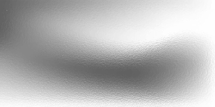 Silver foil background with grainy texture. Frost glass, chrome rough metal, effect foil paper, glitter glossy surface. Gray hologram gradient noise bg. Vector realistic illustration