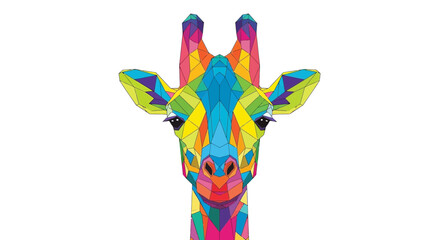 Colorful Geometric Giraffe Head Portrait, Abstract Low Poly Art, White Background © Sego
