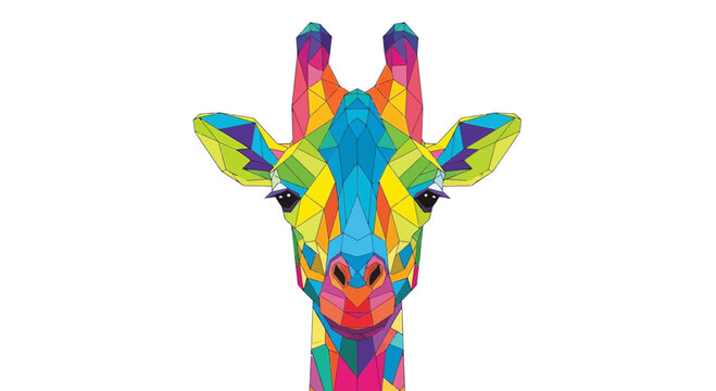 Colorful Geometric Giraffe Head Portrait, Abstract Low Poly Art, White Background
