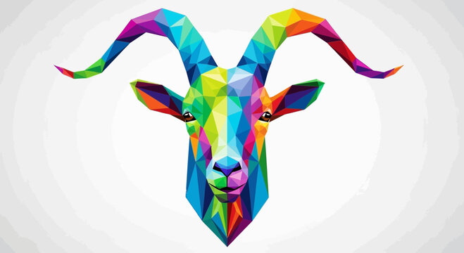 Colorful Geometric Goat Head Portrait - Abstract Polygonal Animal Art