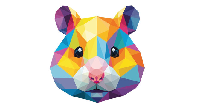 Colorful geometric hamster face illustration, low poly art style, white background