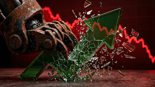 Crushing Bull Market Arrows Stock Market Crash Concept.