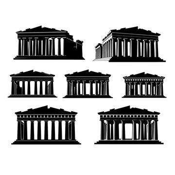 Ancient Greek Temple Architecture Silhouettes Set