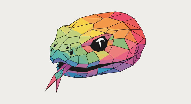 Geometric Snake Head with Rainbow Colors, Low Poly Style, Reptile Icon