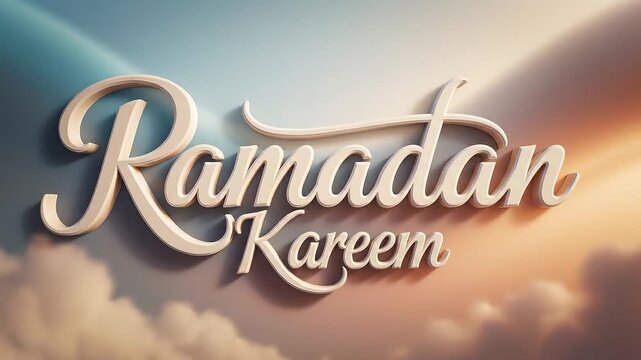 Ramadan Kareem Calligraphy on Ethereal Soft Cloud Background