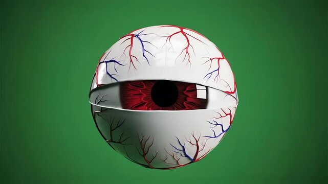 Animated Red Eyeball with Blinking Motion on Green Screen 4k video