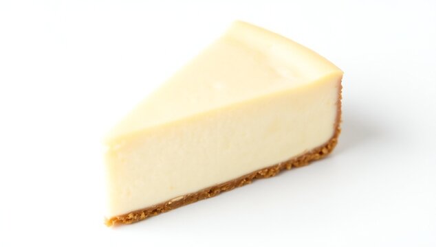 A slice of creamy cheesecake with a crunchy graham cracker crust base