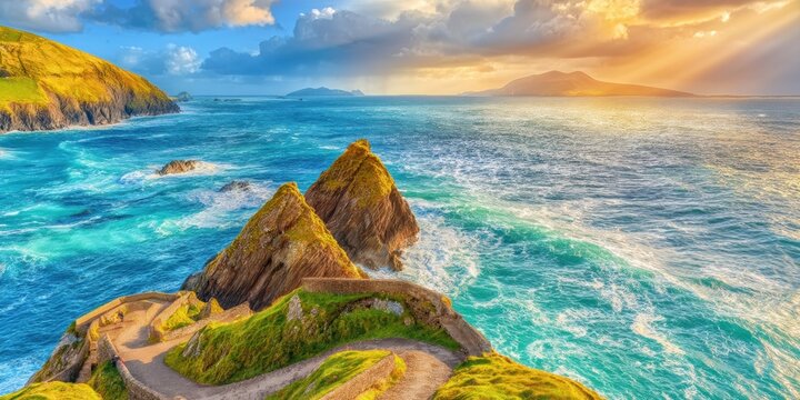 Sunset over Dunmore Head on Dingle Peninsula | Scenic Irish Coastline Concept