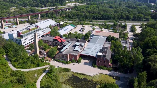 Aerial view of Evergreen Brick Works in the Don Valley