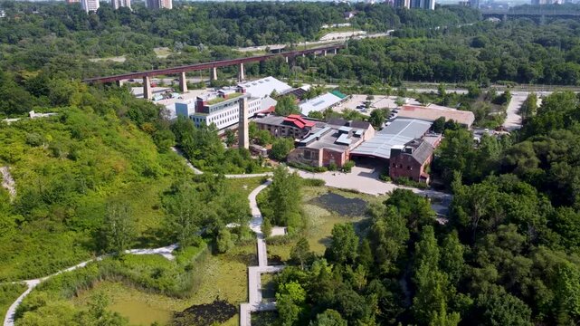 Aerial view of Evergreen Brick Works in the Don Valley