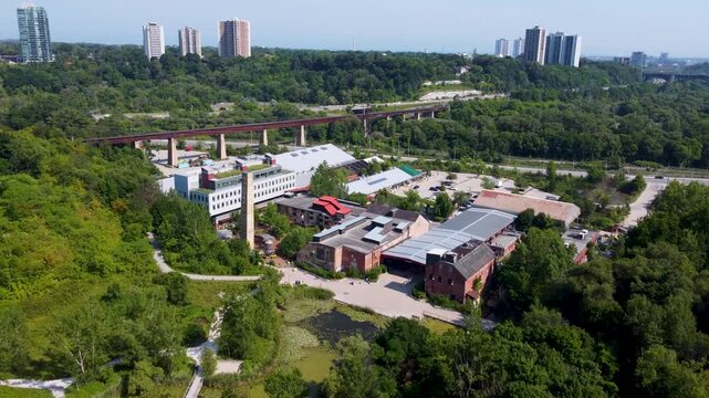 Aerial view of Evergreen Brick Works in the Don Valley
