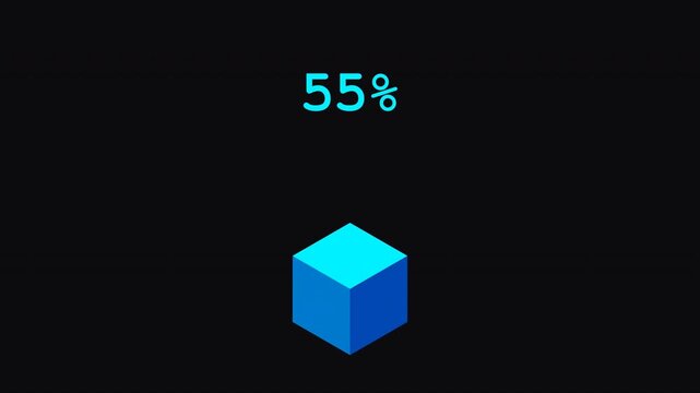 55% loading 8 bit retro 4k video game progress bar animation, digital cube animation
