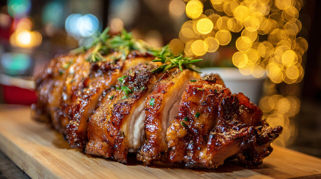 Serving of Roasted Suckling Pig (Cochinillo Asado) with Golden Crispy Skin