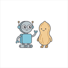 Fototapeta premium Minimalist Flat Vector of a Smiling Robot and Peanut