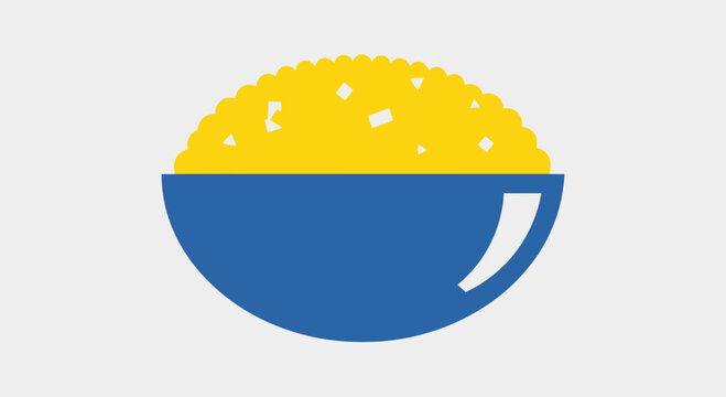 Simple Yellow Rice Bowl Flat Icon, Minimalist Food Illustration