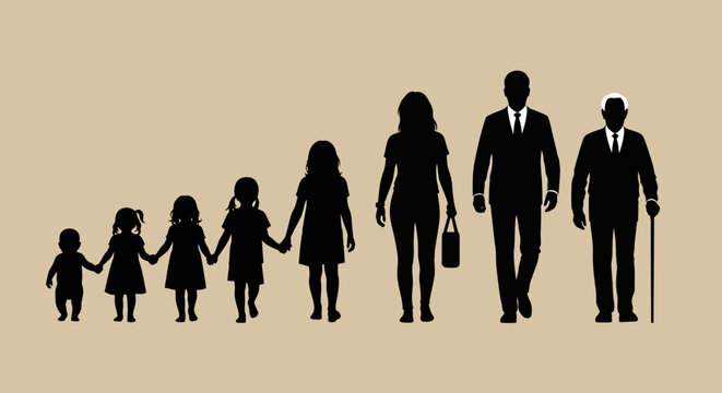 Silhouette of multi generational family walking.