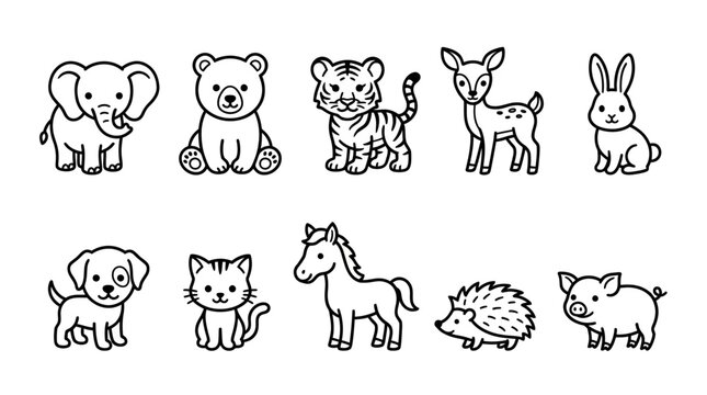 Collection of various cute cartoon animals.