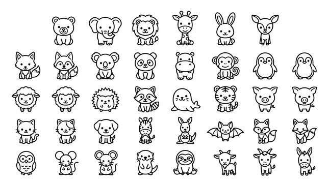 Cartoon animal faces and bodies collection.