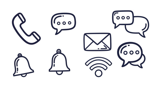 Set of Hand Drawn Communication Icons and Symbols.