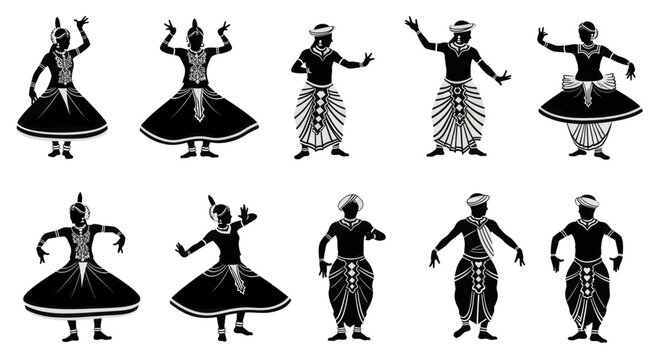 Set of traditional Sri Lankan dancers in various poses, showcasing cultural heritage and performance art.