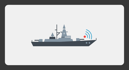 Modern warship with radar signal and communication waves, flat design, vector illustration © aqwel