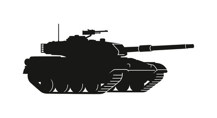 Silhouette of a modern battle tank with turret and gun isolated on white background. © aqwel
