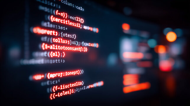 Programming code on a digital screen representing software development, cybersecurity testing, and system error analysis.
