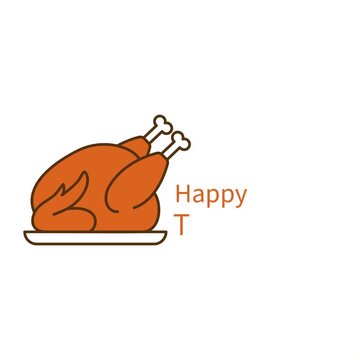 Happy Thanksgiving with roast turkey on a plate icon