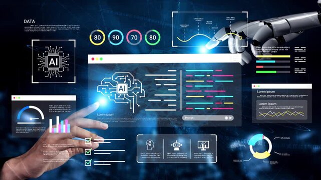Futuristic Representation of AI Technology with Data Visualization and Interactive Interfaces for Innovation and Automation Concepts Gluon.