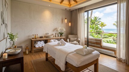 Plakat Resort spa massage room with balcony and sea view