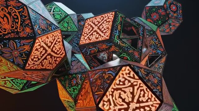 Intricate Geometric Lanterns with Ornate Patterns, Festive Illumination