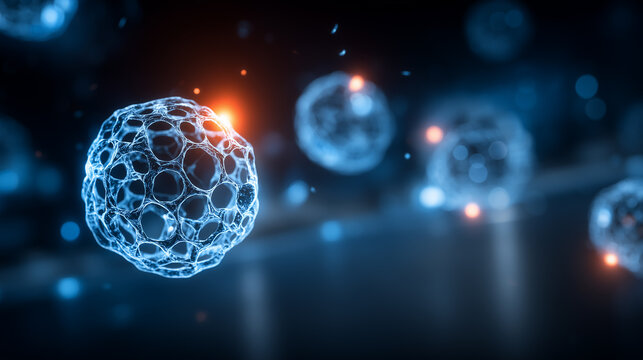Floating porous molecular structures representing nanotechnology research, advanced materials, and microscopic scientific innovation.

