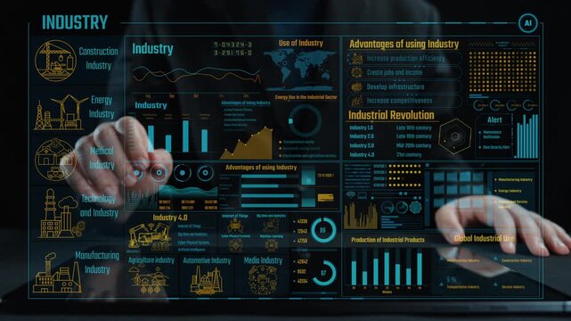 Engaging interactive interface showcasing industry analysis with key data, trends, and insights, highlighting advancements in technology and future industry innovations. Cipher
