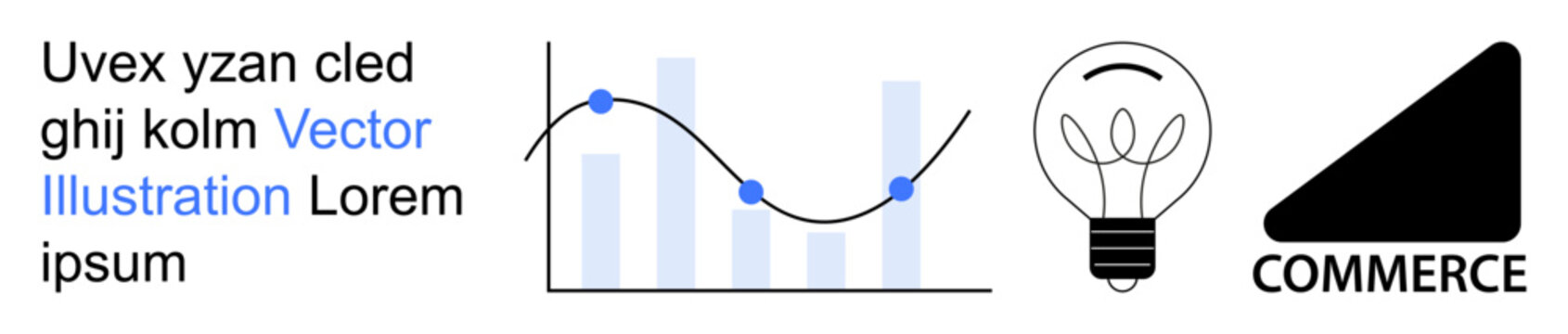 Business strategy, data visualization, innovation, commerce, statistical analysis, modern business. Bar and line graph, lightbulb and commerce icon. Data visualization and innovation graphics