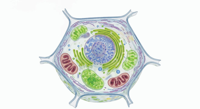 Detailed illustration of a plant cell structure with cross section illustration microscope organelle chloroplast mitochondria cytoplasm