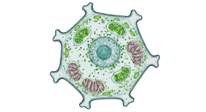 Illustration of an amoeba a single-celled organism with pseudopods food vacuole contractile vacuole microbiology cytoplasm mitochondria