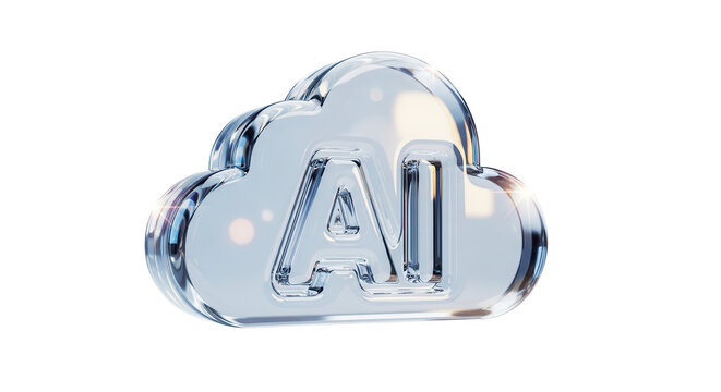 3D Glass AI Cloud Icon, Artificial Intelligence and Cloud Computing Concept. Liquid Glass design icon, a trending glass icon for graphic design, UI, UX interfaces, and 3D illustration.